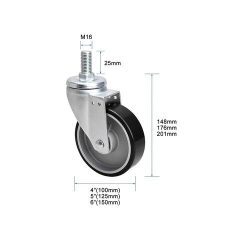 Heavy Duty Caster Wheels With Brake Swivel Casters M Threaded Stem For Workbench Furniture Cart Garage And Workshop