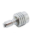 Chrome Dive Regulator Adapter For Female 9/16-18 To Male Standard BC Quick Disconnect, viewed from side angle.