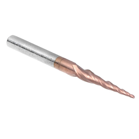 Beefy Tapered Ball Nose End Mill For CNC Router Bits 2 Flute Tungsten Carbide With Antique Brass Plated Coating 0.5 Mm Radius D4x50