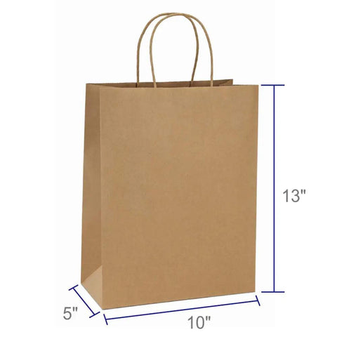 Bulk Kraft Shopping Bags With Handles 100 Count 10x5x13 Brown Paper Gift Bags For Gifts Merch Retail Party Takeout Grocery Recycled