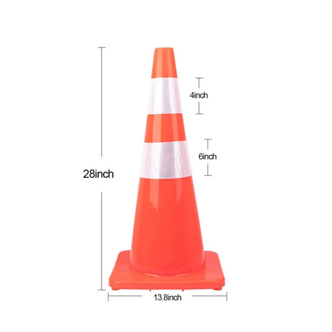 Ten Pack 28 Inch Traffic Cones Set, Heavy Duty PVC Safety Markers For Road Work, Parking, And Hazards, Fluorescent Orange With Reflective Strips