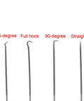 Pro Grade 4 Piece Long Pick And Hook Tool Set With Ergonomic Grip For Easy Oil Seal Removal, Includes Straight Pick Full Hook 45 Degree Hook And 90 Degree Hook, Durable Alloy Steel Automotive Hand Tools displayed vertically