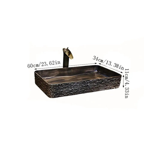 USZWBY Vessel Sinks Bathroom Vanity Sink Rectangular Ceramic Washbasin Art Countertop Basin Household Vessel with Faucet Bathroom Bowl Sink, 60cm x 34cm.