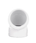 Front view of PVC 3-Inch 90-Degree Elbow Fitting Hub To Hub Solvent Weld Connector For Sewer And Drain Pipes in white plastic
