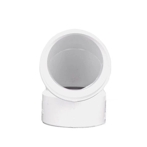 Front view of PVC 3-Inch 90-Degree Elbow Fitting Hub To Hub Solvent Weld Connector For Sewer And Drain Pipes in white plastic