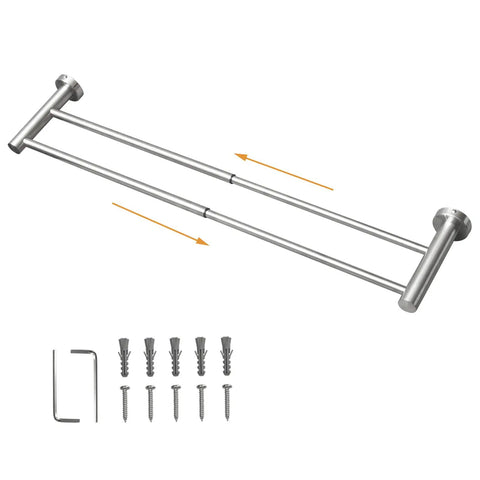 Adjustable Wall Mount Towel Rack Set 15 To 27 Inches Two Pack Stainless Steel SUS304 Brushed Nickel Finish with mounting hardware
