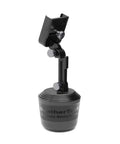 Adjustable Universal Cup Holder Cell Phone Mount Extension For Your Sweet Ride Features Dope Metal Knobs, black with rubber grip.