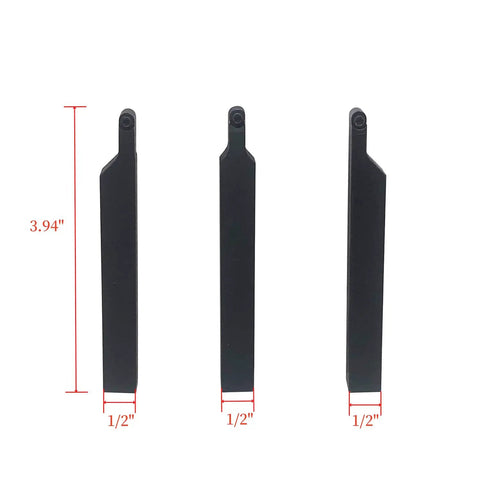 3 Piece One Half Inch Lathe Turning Tool Holders With RCMT0602 Carbide Inserts Durable Pro Grade Profiling And Turning Set For Precision Machining Includes Gray Inserts Fits Three Eighths And One Half Inch Shanks, showing three black tool holders with red measurement indicators.
