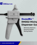 Side view of CosmoMix RMD02 mixing dispenser gun with ergonomic grip, featuring compact design for small projects.