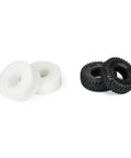 Hyrax LP G8 2.2 Crawler Tires For 1 By 10 RC Front And Rear With Stepped Block Tread Low Profile Carcass High Grip Sidewalls Scale Detail Made In The USA next to white foam inserts