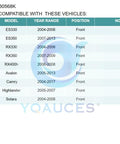 Compatibility chart for Front Wheel Hub And Bearing Assembly Fits Toyota Camry 2004 2017 Highlander 2005 2007 Avalon 2005 2013