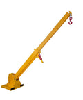 Adjustable Telescopic Forklift Boom Arm Mobile Crane Jib Lifter Hook heavy duty steel construction, yellow finish, 7-12 ft extendable.
