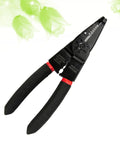 Multi-Functional Electrical Wire Stripper Pliers With Ergonomic Non-Slip Handle For Coax Cable And Insulated Terminals Crimping Tool Steel Electrician Grips in black with rubber grips.