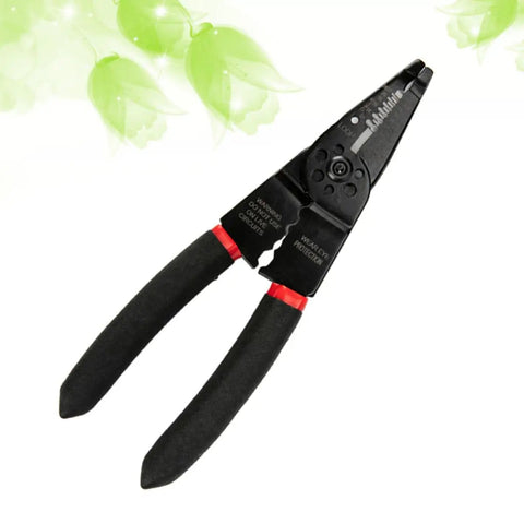 Multi-Functional Electrical Wire Stripper Pliers With Ergonomic Non-Slip Handle For Coax Cable And Insulated Terminals Crimping Tool Steel Electrician Grips in black with rubber grips.