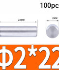 M2 304 Stainless Steel Cylindrical Dowel Pins, 100 Pack, Solid Round Locating Pins For Precision Alignment And Fixing, 2x22 Mm Size