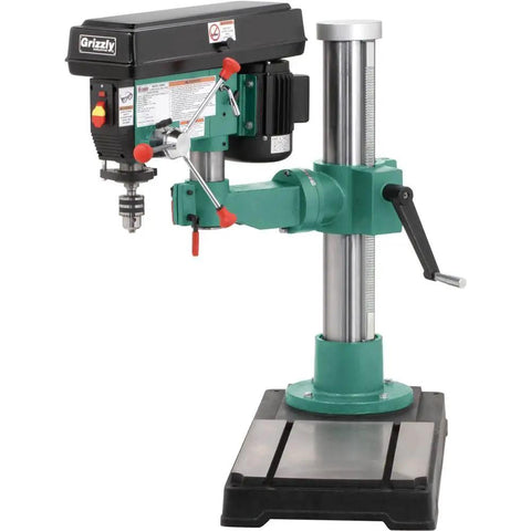 Beefy 45 Inch Swing Radial Drill Press With 1 HP Motor, detailed view showing MT3 spindle and base, for heavy-duty metalworking