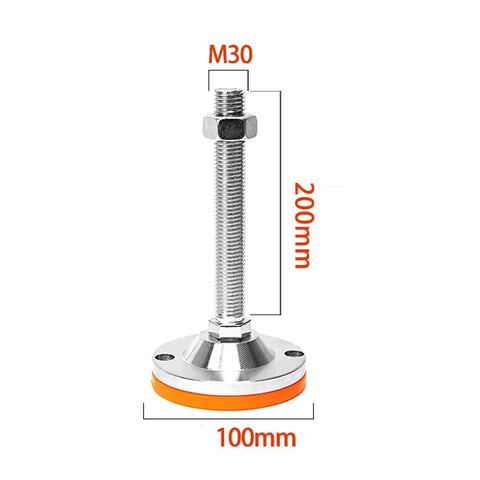 Heavy Duty Leveling Screw Legs With Adjustable Equipment Feet Built Tough As Nails Anti Skid Rubber Pads 1000 Lb Capacity Six Piece Set For Furniture And Machinery Stands, 200mm height and 100mm base.