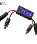 Heavy Duty Power Meter 0 To 60 Volts 150 Amps Solar Panel Tester with photovoltaic connectors and backlit display.