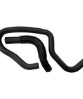 Front view of engine upper and lower radiator coolant hose assembly, black rubber with corrugated center.