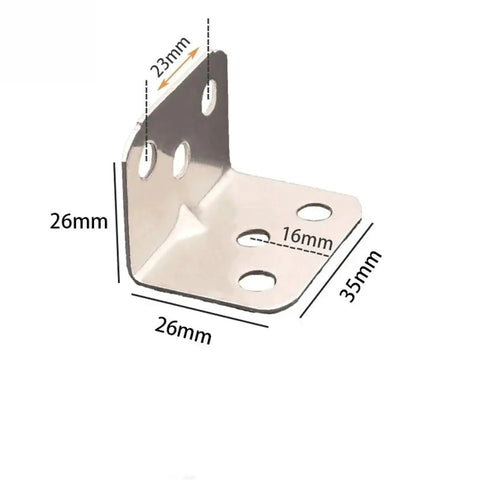 Detailed image of a Heavy Duty Stainless Steel L Bracket, 35mmx26mm size, for furniture reinforcement and woodworking joints.