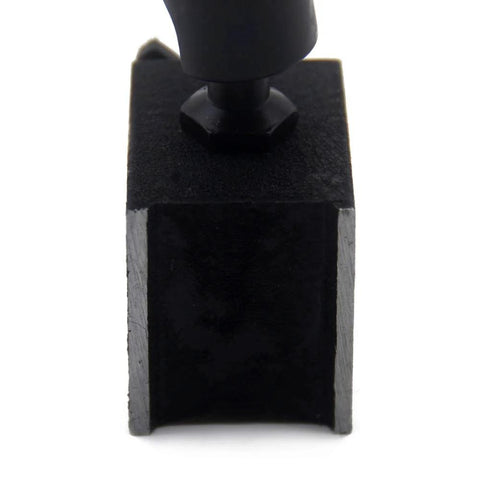 Oudtinx black adjustable magnetic base holder for digital dial indicator; close-up view of base and knob.