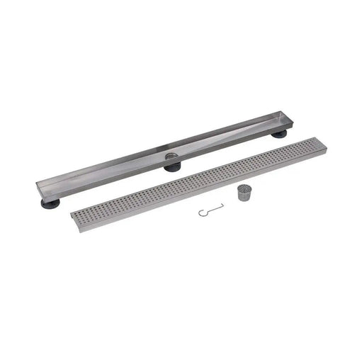 36 Inch Stainless Steel Linear Shower Drain With Square Grate, Corrosion Resistant 304 Grade Construction, Lift Key and Drain Included