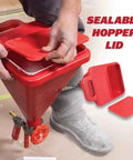 No Nonsense Hopper Gun And Texture Sprayer Built To Crush Thick Drywall Mud Smoothly with sealable red hopper lid being handled.