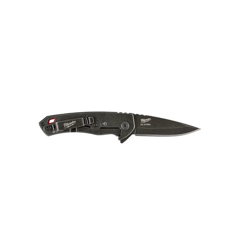 Dead Simple Pocket Knife With Smooth Slide Action And Heavy Duty Plastic Guard Compact Black Hand Tool side view with 2.5-inch blade.