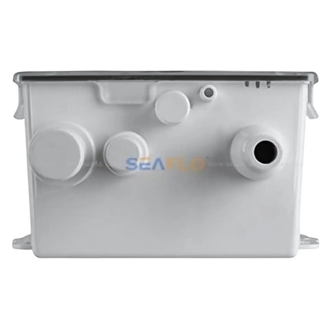Front view of 12V Shower Sump System With 750 GPH Pump Three Inlet Options For Easy Install Including 1.75 Inch, 1 Inch