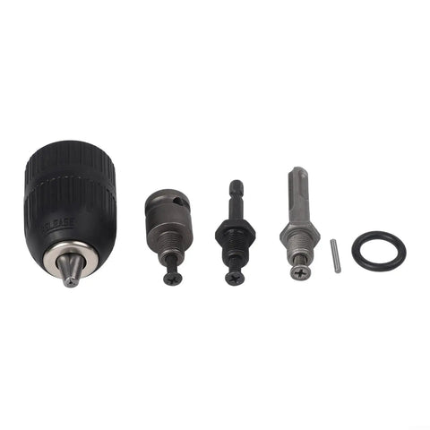 Heavy Duty Keyless Drill Chuck Set 2 To 13mm With SDS Plus Hex Shank Adapters For Hammer Drills And Wrench Conversion 5 In 1 Metal Working Tool Holding System, black metal set