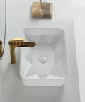 USZWBY Bathroom Vessel Sink Bathroom Vessel Sink, Geometry Artistic White Ceramic Sink Bowl with golden faucet.