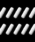 10 Pack PTFE Magnetic Stir Bars 0.39 Inch 10mm B Type Laboratory Stirring Rods for lab and home use, arranged on a black background.