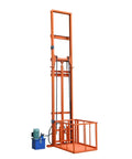 Heavy Hitter Electric Hydraulic Lift Table With A Rock Solid Steel Frame And No Sweat Push Button Raise Gear Built To Handle Big Loads In Any Warehouse Or Garage Pit, showing orange steel frame lift with platform.
