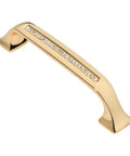 Three And Three Quarters Inch Cabinet Pull In Polished Gold With Clear Crystals 96mm Center To Center on white background