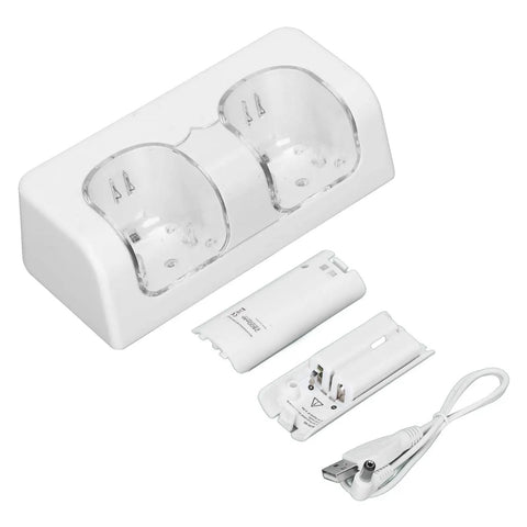 Dual Controller Charging Dock With ABS Material Portable Battery Charger For Remote Controllers White Finish components and cord