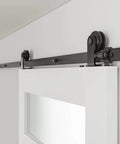 Heavy Duty Ten Foot Barn Door Hardware Kit With Sliding Track For Single Door Including Door Handle And Floor Guide Solid Steel Construction
