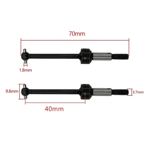 Universal Steel Drive Shaft Set 40mm 1 By 10 Scale CVD for RC Drifting Cars shown with measurements