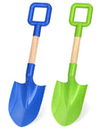 Beast Beach Sand Shovels For Kids And Adults, 16 Inch Wooden-Handled Spades, Durable Plastic Digging Tools in Blue and Green