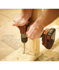 Person using 20V Max PowerConnect cordless drill driver with Autosense Technology on wooden beam