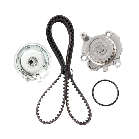 Water Pump And Timing Belt Kit Compatible With Beetle 2 0L Engine Replaces Part Numbers 06A109479F 06A121012G Fit For Beetles To Upgrade Performance And Reliability Fast While Saving Cash On Repair Bills By Going DIY To Keep It Running Strong. timing belt, water pump, and gasket on white background