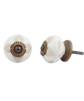 Premium Ceramic Drawer Knobs 100 Piece Set White Etched Cabinet Hardware For Kitchen And Dresser Doors, 1.5" knobs with gold floral design.