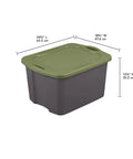 Roomy 17.5 Gallon Plastic Storage Bin With Secure Stackable Lid And Opaque Base, Full Grip Handles, dimensions shown.