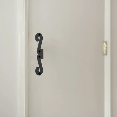 Premium Four Pack Carbon Steel Barn Door Hinge Hardware In Matte Black For Smooth Sliding Operation No Sweat Tool Free Setup.