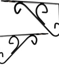 Heavy Duty 2-Pack Shelf Brackets Large Black Metal 90 Degree Corner Braces for wall shelf support with decorative curls.