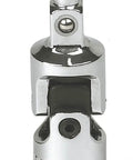 Pro Grade 1/4 Inch Drive Magnetic U Joint Universal Socket Adapter showing chrome plating and flexible joint for hard-to-reach fasteners.