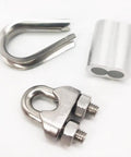 Heavy Duty Wire Rope Hardware Set With Thimble And Aluminum Crimp Loop For 3/16 Inch Cable Includes M4 Clamps 304 Stainless Steel Kit