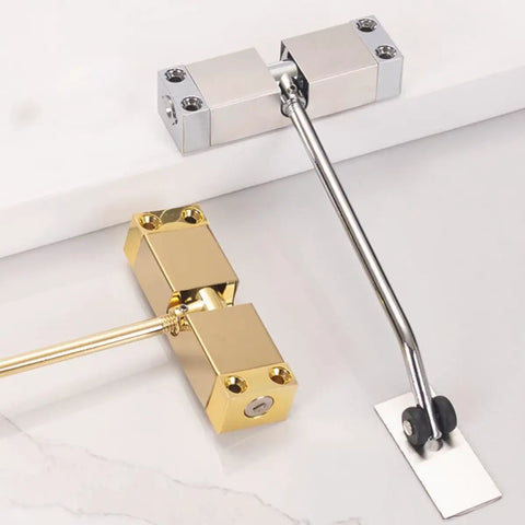 Automatic Door Closer For Home And School, Self Closing Door Mechanism Built From Aluminum Alloy And Cold Rolled Steel, Smooth Quiet Closing, Adjustable Speed And Latch Fit, Heavy Duty Indoor Door Hardware on white marble surface