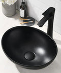 Oval Bathroom Sink With Faucet And Drain Combo Vessel Sink 16x13 Above Counter Black And White Porcelain Ceramic Vanity Sinks With Pop Up Drain Dope Sleek Look