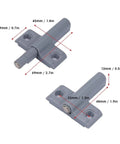 Ten Pack Silent Push Open Cabinet Door Catches With Sticky Bumpers To Keep Kitchen Cupboards Wardrobes And Drawers Closed Without Noise Or Hardware Damage For A Super Clean Modern Look, gray ABS latches with dimensions.