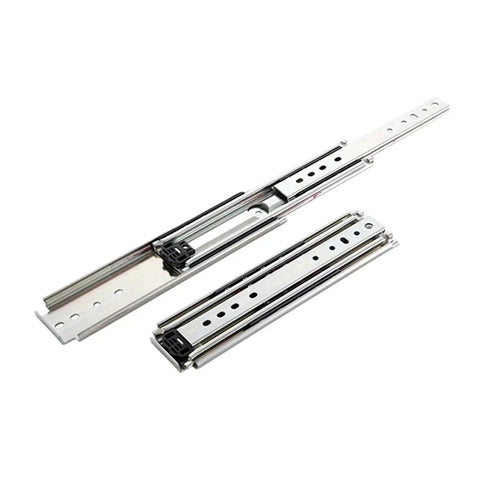 Heavy Duty Full Extension Side Mounted Ball Bearing Drawer Slides With Quick Release Latch, 56 inches long, silver finish.